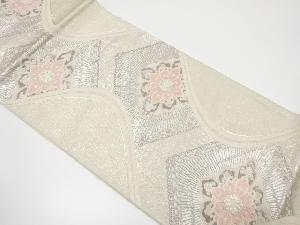 プラチナ箔二重織　花菱に花鳥・幾何学模様織り出し袋帯